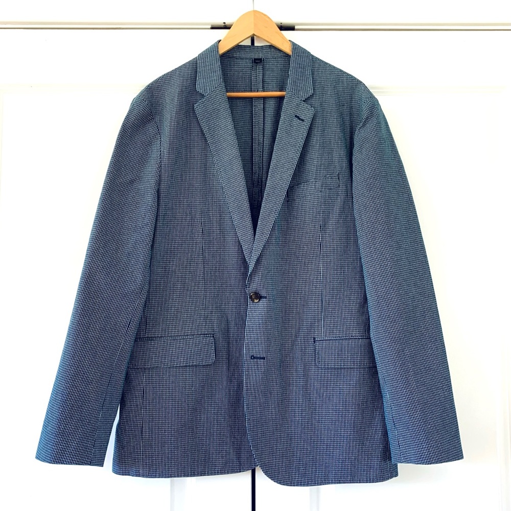 J Crew Ludlow Blazer Jacket Unlined Cotton Blue Grid Plaid Unstructuted 44 R